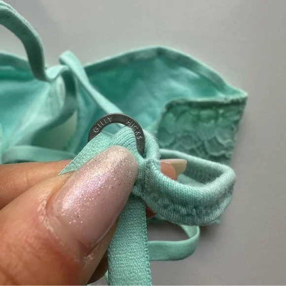NWOT Gilly Hicks Low Front Strappy Lattice Crossback Lace Bralette in Mint Green - Picture 4 of 7
